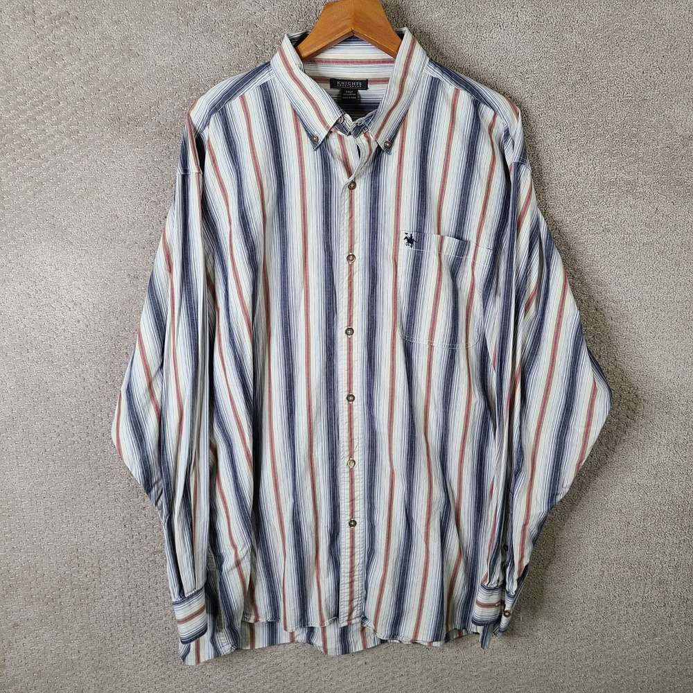 Knights Sportswear Shirt Mens 2XLT Multicolor Striped Button Down Cotton Casual